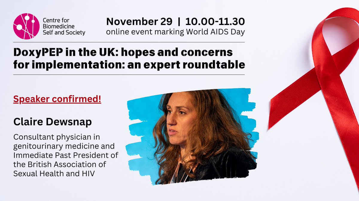 Another day, another speaker! 

🥰We're very happy to introduce <a href="/DewsnapClaire/">ClaireDewsnap(She/her)</a>, who is a Consultant physician in GUM at <a href="/SHSheffield/">SexualHealthSheff</a> and Immediate Past President of <a href="/BASHH_UK/">BASHH</a> 

🗓️Fri 29, 10am online

🫴Register: eventbrite.co.uk/e/world-aids-d… pic.x.com/AcKWHmqi22