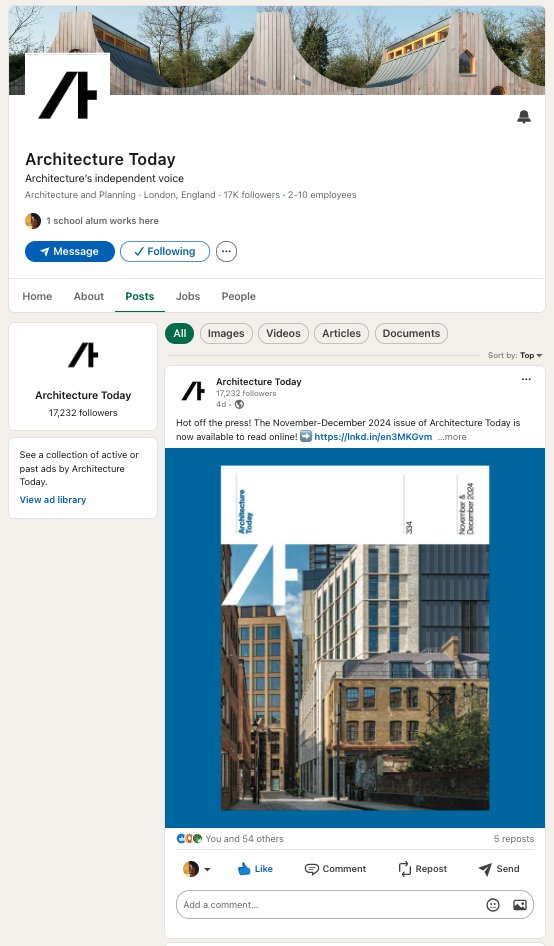 We're no longer posting to X. To keep up to date with the built environment industry and all things Architecture Today and School of Specification, head over to our LinkedIn page: linkedin.com/company/archit…