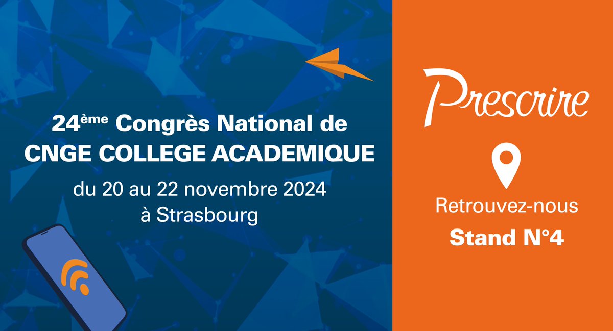 Nous sommes ravis de vous annoncer notre participation au 24e congrès CNGE au Palais de la musique et des congrès de Strasbourg.
Rendez-vous sur notre stand pour profiter d’une « offre spéciale » pour tout abonnement à Prescrire !