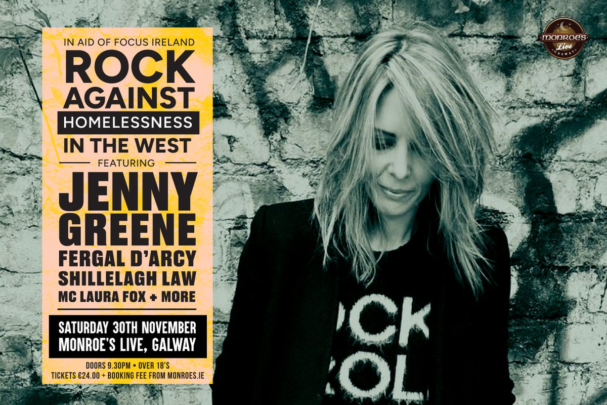 Monroe's Live (@monroeslive) on Twitter photo The countdown is on for the big Rock Against Homelessness In The West show at Monroe's Live on Nov 30!
In aid of Focus Ireland, we've got a WHOPPER of a gig lined up feat Jenny Greene, Fergal D'Arcy, Shillelagh Law and more with Laura Fox as MC!
🎟️ 👉 bit.ly/JennyRAH The countdown is on for the big Rock Against Homelessness In The West show at Monroe's Live on Nov 30!
In aid of Focus Ireland, we've got a WHOPPER of a gig lined up feat Jenny Greene, Fergal D'Arcy, Shillelagh Law and more with Laura Fox as MC!
🎟️ 👉 bit.ly/JennyRAH