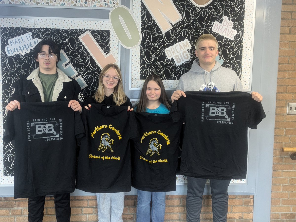 Northern Cambria School District (@ncsdcolts) on Twitter photo NCHS October Students of the Month
From left to right: Aiden Siford (10), Riley Pershing (11), Ella Kass (9), Drake Weller (12) NCHS October Students of the Month
From left to right: Aiden Siford (10), Riley Pershing (11), Ella Kass (9), Drake Weller (12)