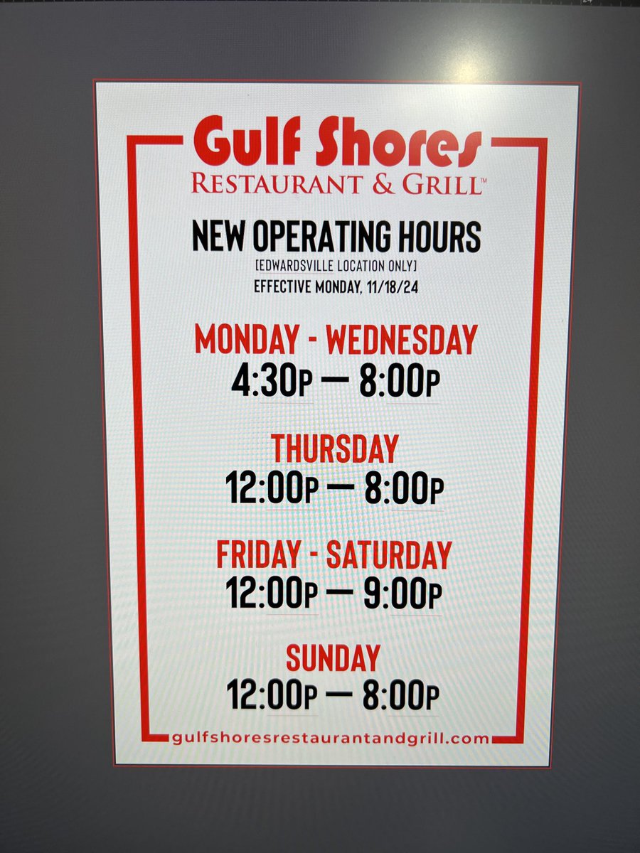 New operating hours for Edwardsville only!