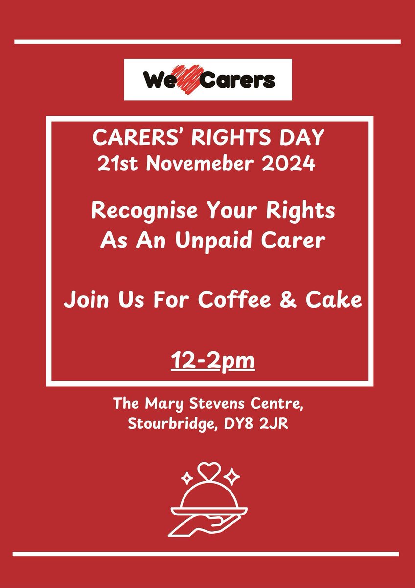 we are still holding our carers' rights day at the Mary Stevens Centre on the 21st of November for all Unpaid Carers in Dudley. Please contact us at 01384396626 or email hello@welovecarers.org for more information. Thank you.