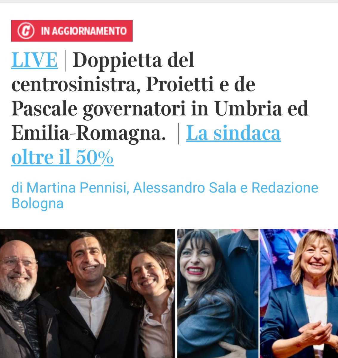 Congratulazioni a Stefania Proietti e Michele De Pascale per le vittorie nette in #Umbria e in #EmiliaRomagna 
Gli elettori premiano la proposta del Partito democratico. Un’ottima notizia per il futuro delle due Regioni
