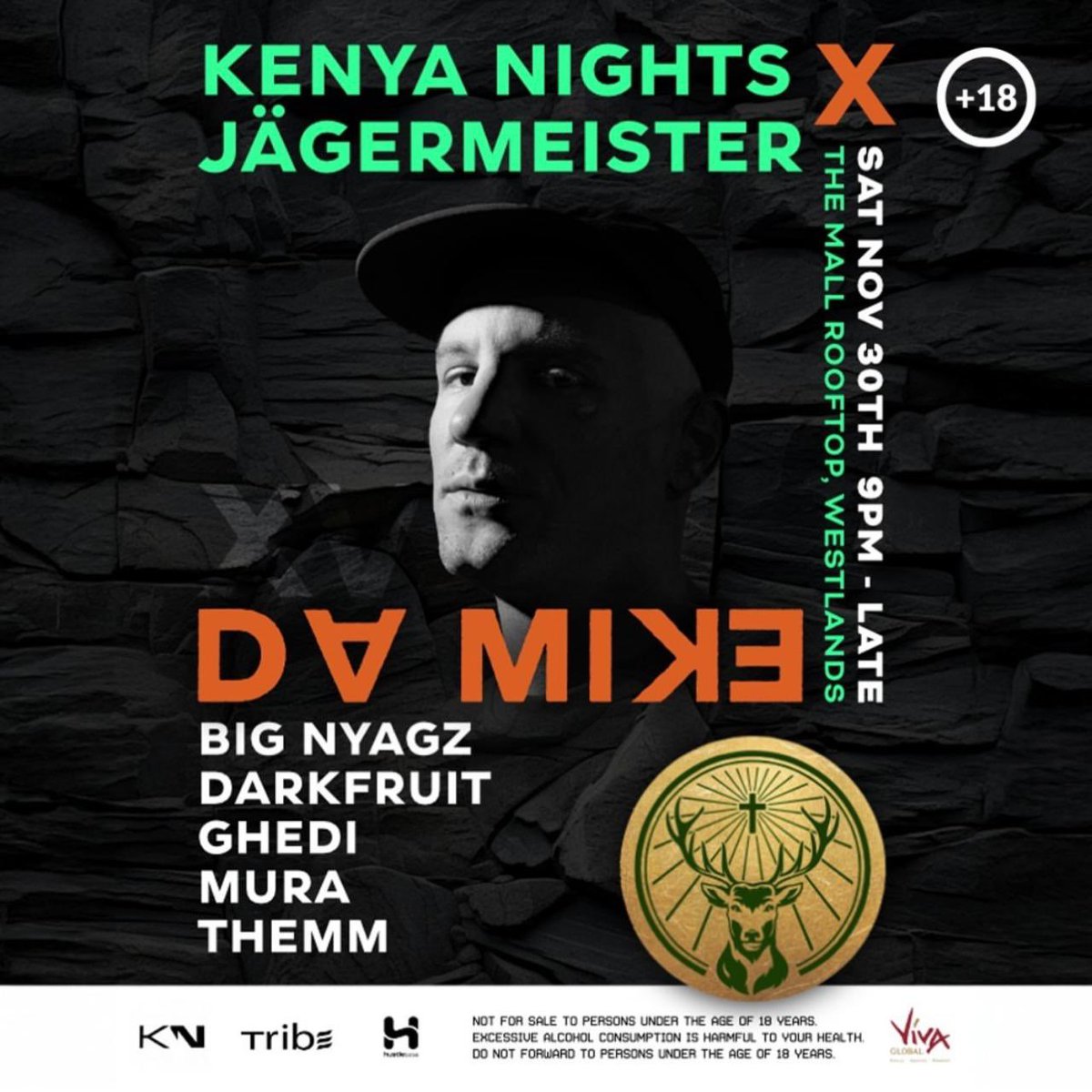 Saturday Nov 30th, Kenya Nights x Jägermeister celebrates 15 years of KN with Greek Afro Tech legend <a href="/djdamike/">Da Mike ✌</a> at The Mall Rooftop! To celebrate with us we have a superstar line up! BUY 1 - 1 FREE ON US: kenyanights.hustlesasa.shop