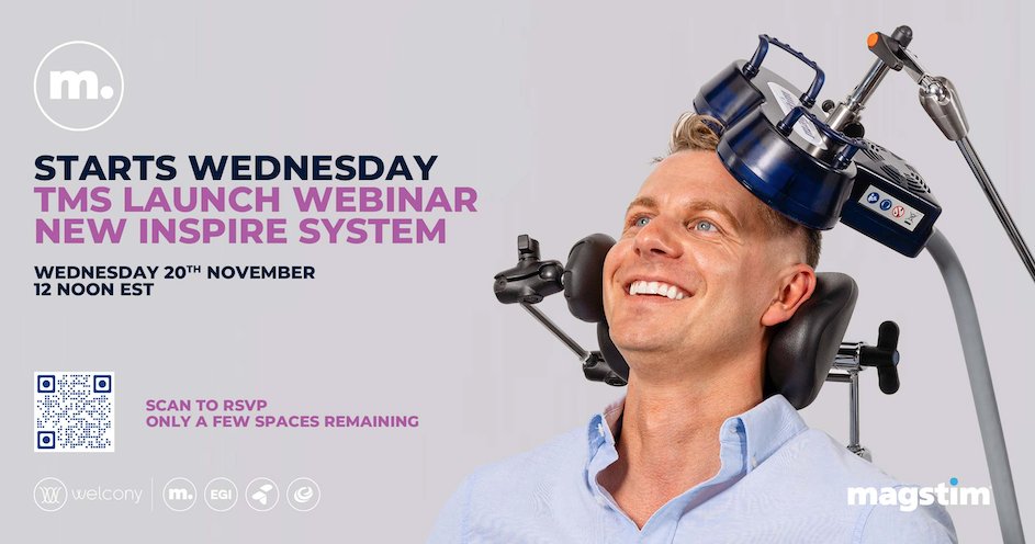 LIVE #TMS  Webinar Wednesday. RSVP to save  your spot as few spaces remain to learn patient workflow for new  powerful portable cost effective Magstim INSPIRE TMS. 12 Noon EST Nov  20.
RSVP:
lnkd.in/gncy4773

#depression #mentalhealth #nursepractitioner
#psychiatry