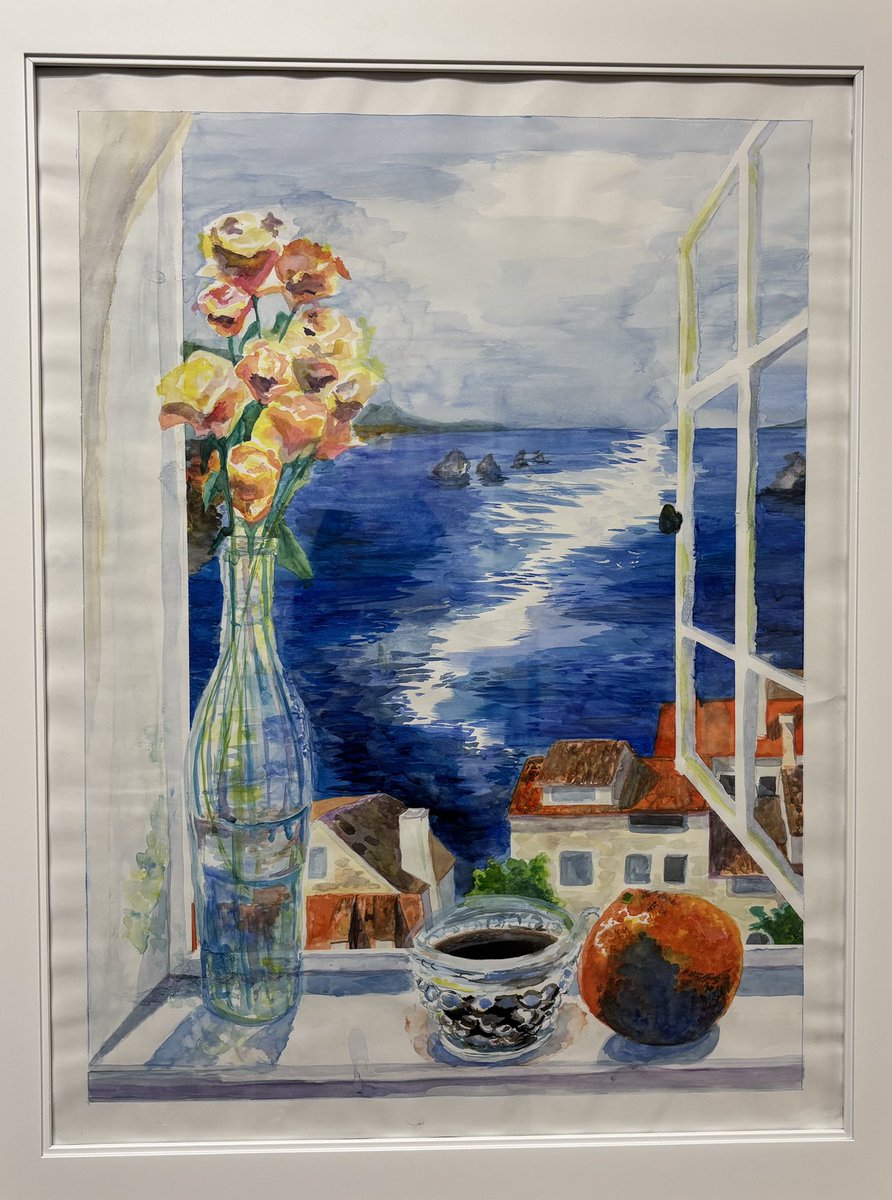 DOKTORSNOWMAN's tweet photo. “Window With an Ocean View” 18 x 24in Concentrated Ink/India Ink and Watercolor #Artist #InkArt #Drawing #DrawingArt #Croatia #Dubrovnik #Watercolor #Painting https://t.co/xsN1Fde2lJ