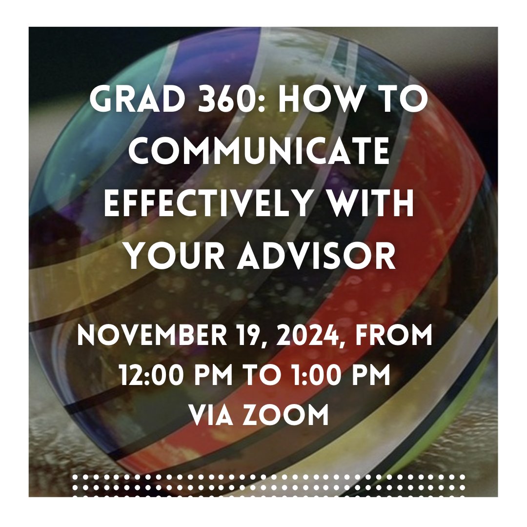 How to Communicate Effectively with Your Advisor: November 19, 2024, from 11:30 am to 1:00 pm via Zoom. 

For more information visit, grad360.sites.clemson.edu/events/details…