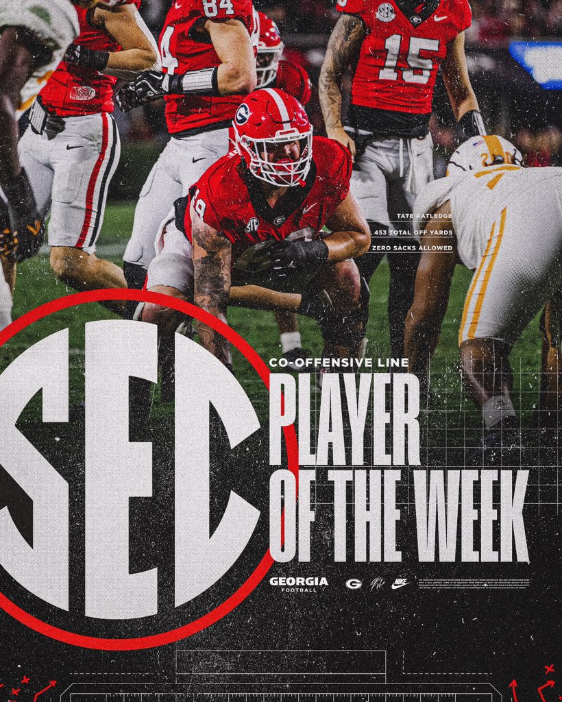 𝗦𝗘𝗖 𝗖𝗼-𝗢𝗳𝗳𝗲𝗻𝘀𝗶𝘃𝗲 𝗟𝗶𝗻𝗲 𝗣𝗹𝗮𝘆𝗲𝗿 𝗼𝗳 𝘁𝗵𝗲 𝗪𝗲𝗲𝗸 - Tate Ratledge

#GoDawgs | <a href="/tateratledge22/">Tate Ratledge</a>