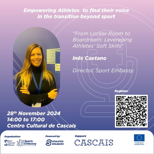 28th November, between 14h00 and 17h00
Centro Cultural de Cascais

Conference - Empowering Athletes to find their voice in the transition beyond sport, featuring the inspiring Inês Caetano

Link for registration:
docs.google.com/.../1FAIpQLSfL…
