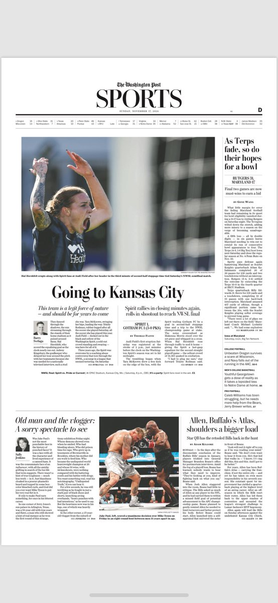 photofoslien's tweet photo. Here’s how my photos from Saturday’s NWSL match ran yesterday! Love that the Washington Spirit (and my photo) got from front page space!!! https://t.co/FktCyOgLaY