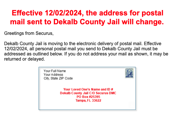 PriscillaGrim's tweet photo. The genius minds in #Atlanta have figured out how to make life in Dekalb County Jail even worse. 

Edelivery of postal mail removes even more humanity from the already inhumane experience. 

Even worse, profits go into the pockets of @SecurusTech 

https://t.co/TzajBfvplU https://t.co/1b7el39Son