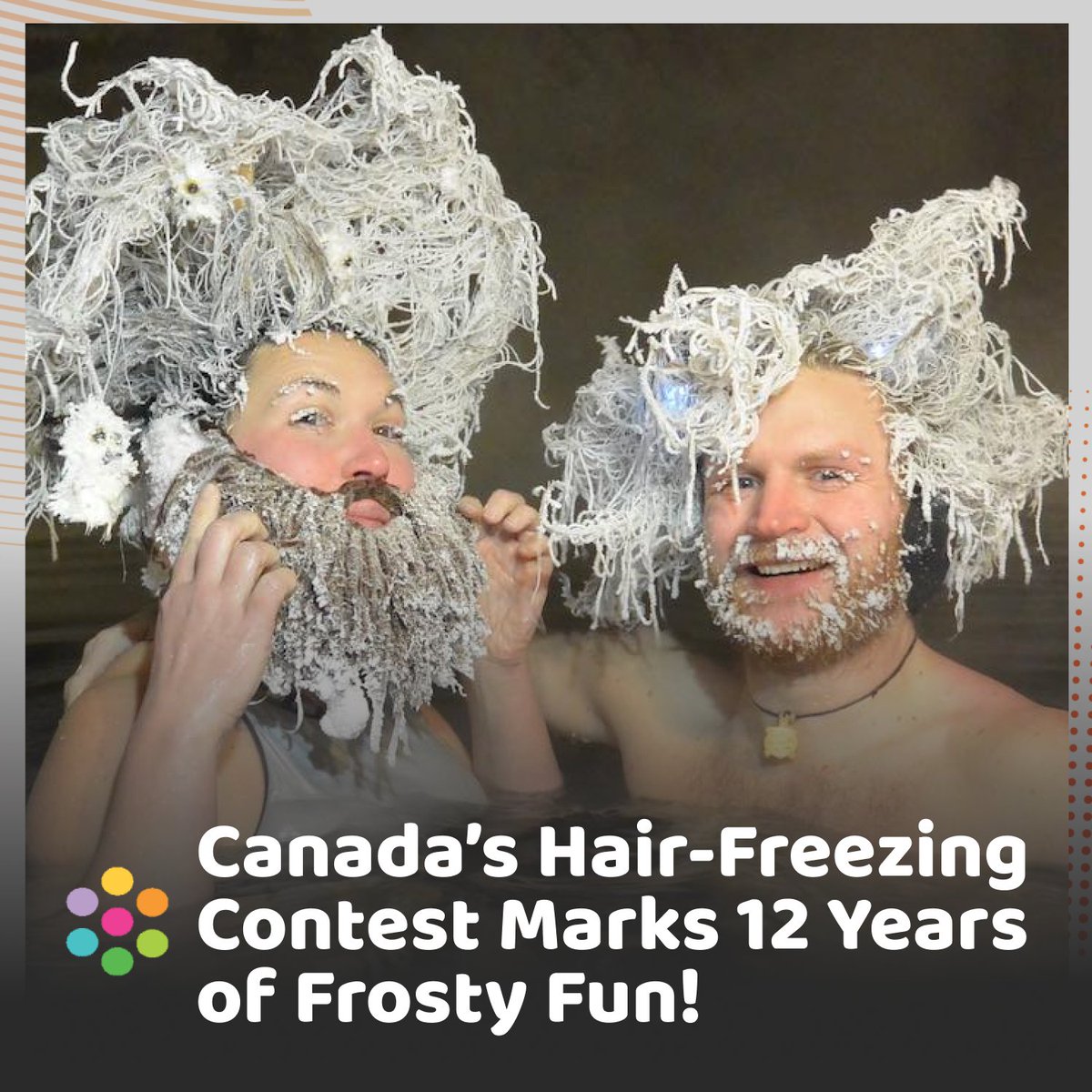 goodnewsnetwork's tweet photo. This Canadian spa’s annual hair-freezing contest has been turning heads for 12 years! 🧊💇‍♂️ Participants brave the cold to sculpt icy hairstyles that celebrate the beauty of winter. 

🌨️ Would you try this chilly challenge? Drop a 🧊 if you’re up for it! https://t.co/eFFlL6xuhb