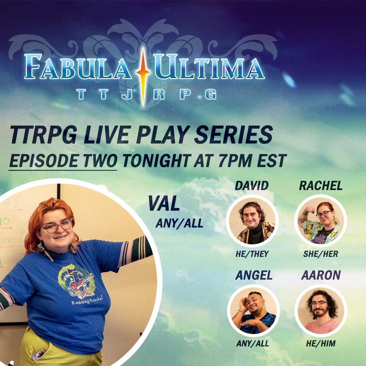 Episode two goes live tonight! Come watch us play Fabula Ultima: youtube.com/watch?v=lqA2Sc…

Special thanks to <a href="/RoosterEma/">RoosterEma (he/she/they)</a> and <a href="/NeedGamesRPG/">NEED GAMES!</a> for the support of our show!

#TTRPGs #Livegaming