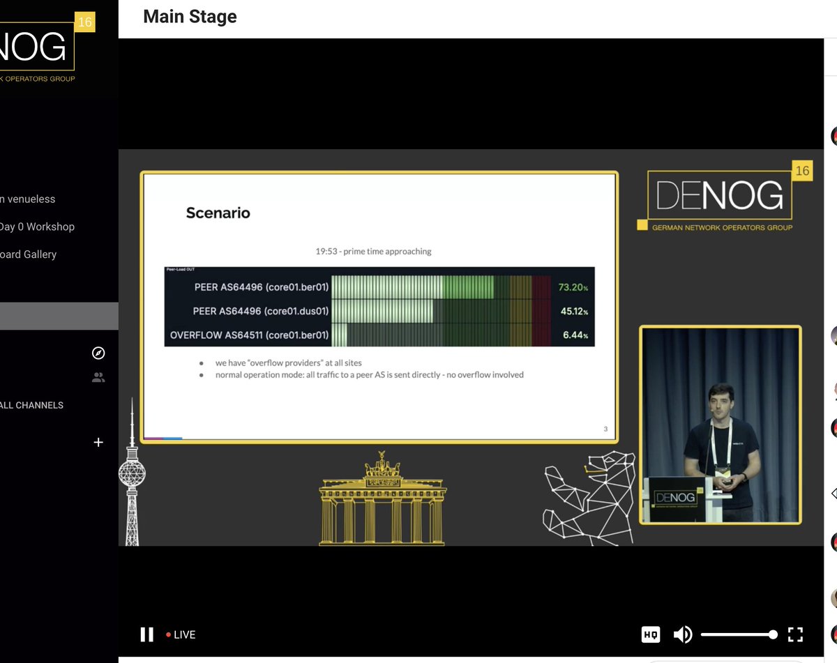 🚀 Our Engineering team is on-site at #DENOG16 in Berlin! Tobias took the stage to share insights into our innovative technology, enabling us to optimize traffic during peak times. Excited to connect and talk tech! 💻🌍