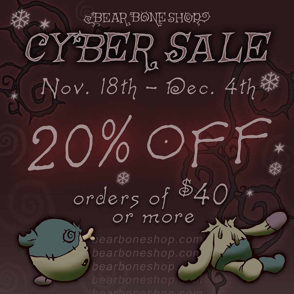 BearBoneShop's tweet photo. Last sale of the year. Perfect time to grab a bunch of stocking stuffers and whatnot for your exceptionally spooky friends 💫🕷️ https://t.co/jXvbOhrlWE
