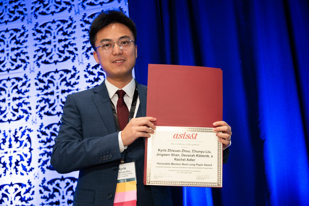 Kyrie Zhixuan Zhou (@kyriezz78) on Twitter photo I received the honorable mention best long paper award at ASIS&T in Calgary a few weeks ago. Great pictures from ASIS&T just came in! Thank you again, my collaborators <a href="/rachelfadler/">Dr. Rachel F. Adler</a> <a href="/DevorahKletenik/">Devorah Kletenik</a> <a href="/n0raliu/">Chunyu (Nora) Liu</a> and Jingwen Shan! Check out our paper on game-based accessibility I received the honorable mention best long paper award at ASIS&T in Calgary a few weeks ago. Great pictures from ASIS&T just came in! Thank you again, my collaborators <a href="/rachelfadler/">Dr. Rachel F. Adler</a> <a href="/DevorahKletenik/">Devorah Kletenik</a> <a href="/n0raliu/">Chunyu (Nora) Liu</a> and Jingwen Shan! Check out our paper on game-based accessibility