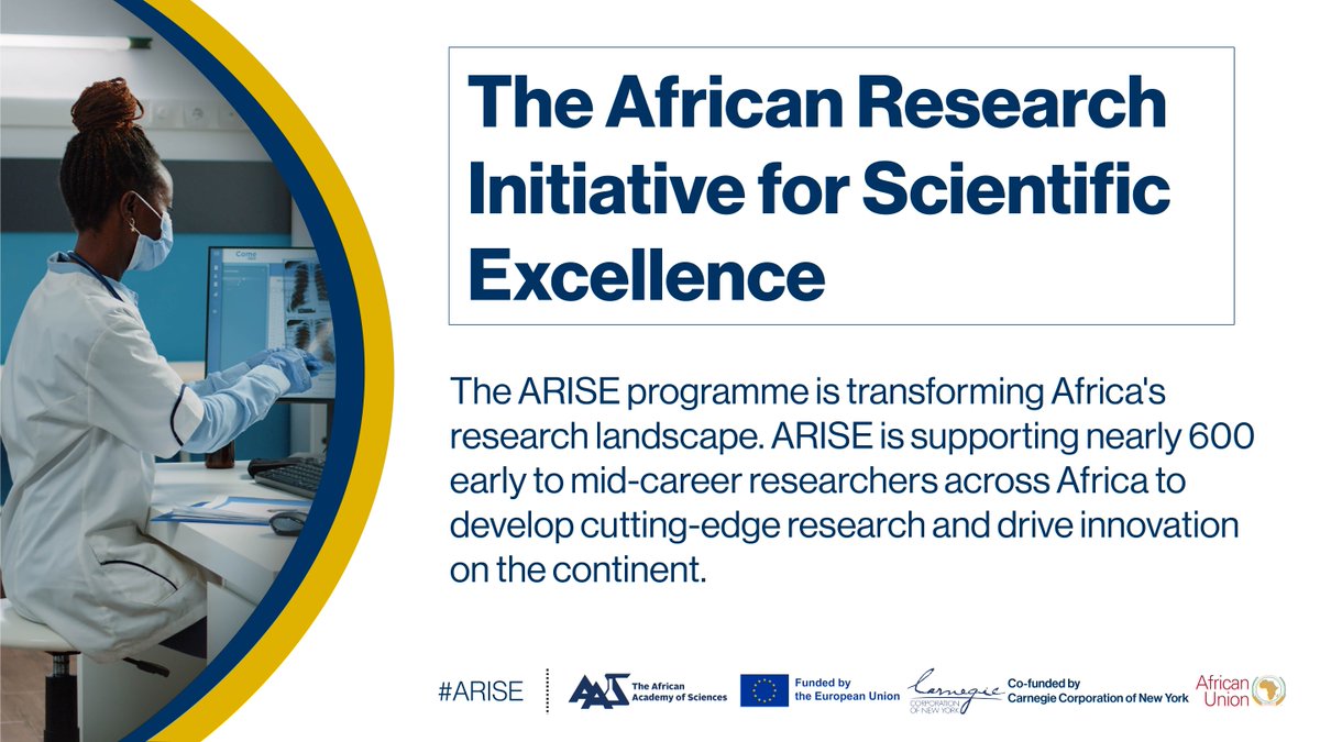 African Academy of Sciences (@aasciences) on Twitter photo The #ARISE programme is transforming Africa's research landscape. ARISE is supporting nearly 600 researchers across Africa to develop cutting-edge research and drive innovation on the continent.
Learn more👉bit.ly/3P1SV1C
<a href="/EU_Commission/">European Commission</a>
<a href="/_AfricanUnion/">African Union</a>
<a href="/CarnegieCorp/">Carnegie Corporation of New York</a> The #ARISE programme is transforming Africa's research landscape. ARISE is supporting nearly 600 researchers across Africa to develop cutting-edge research and drive innovation on the continent.
Learn more👉bit.ly/3P1SV1C
<a href="/EU_Commission/">European Commission</a>
<a href="/_AfricanUnion/">African Union</a>
<a href="/CarnegieCorp/">Carnegie Corporation of New York</a>