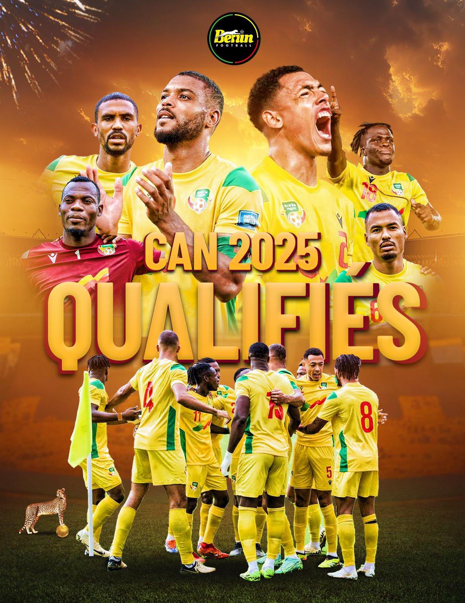 FootballBenin's tweet image. Oui, nous avons nous aussi le droit au bonheur...
Le 𝐁é𝐧𝐢𝐧 🇧🇯 𝐞𝐬𝐭 𝐪𝐮𝐚𝐥𝐢𝐟𝐢é pour la CAN 2025 !
 
#TotalEnergiesAFCON2025 #AFCONQ2025 #AllezLesGuépards 🐆🇧🇯