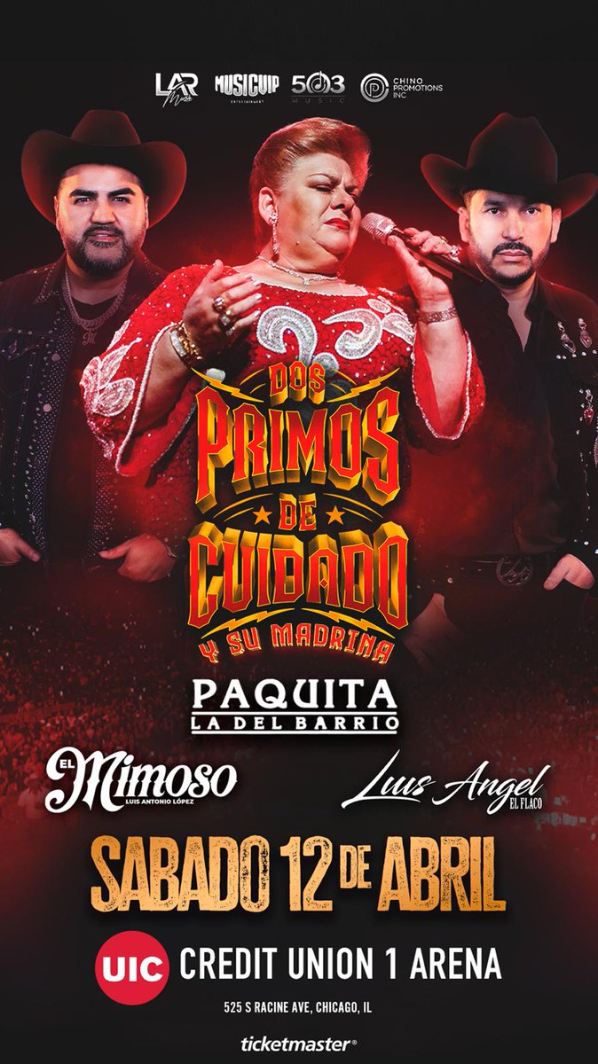 🚨¡Recién Anunciado! <a href="/paquitaoficialb/">Paquita la del Barrio</a> se suma a la gira de Dos Primos De Cuidado Y Su Madrina con luisangelelflaco &amp; <a href="/mimosoyo/">EL MIMOSO Ⓜ️</a> 🥳 Sábado, 12 de Abril en cu1arena de Chicago 🌬️Boletos a la venta ya por @ticketmaster 🎫 <a href="/cpievents/">CPI Events</a>