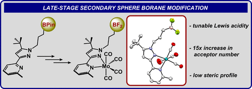 bhkenlo's tweet photo. Tuning Secondary-Sphere Lewis Acidity via Late-Stage Modification of an Appended Borane | Inorganic Chemistry https://t.co/YL0U51BoMK Szymczak and co-workers @InorgChem #boron #Lewis_acidity #molybdenum #carbonyl #fluorination #BF3K #BF2 #acceptor_number #hydroboration https://t.co/5MibN6pBTu