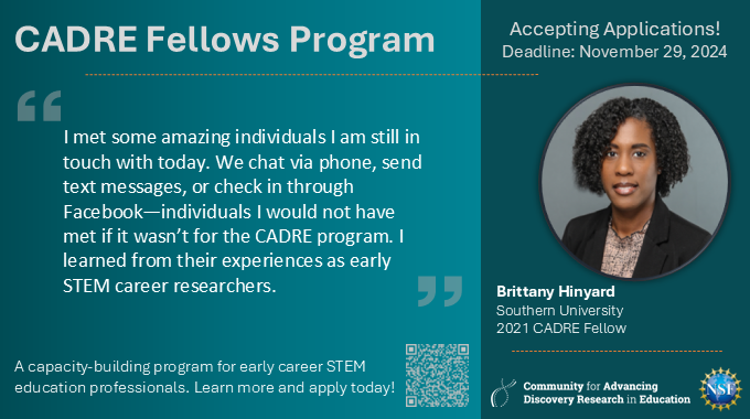 Early career #STEMEd scholars in #EPSCoR jurisdictions &amp; #rural areas: Apply for the 2025 CADRE Fellows Program - deadline 11/29! cadrek12.org/about-cadre-fe… (EPSCoR: AL AK AR DE GU HI ID IA KS KY LA ME MS MT NE NV NH NM ND OK PR RI SC SD VI VT WV WY) #EdResearch #NSFfunded #NSFSTEM