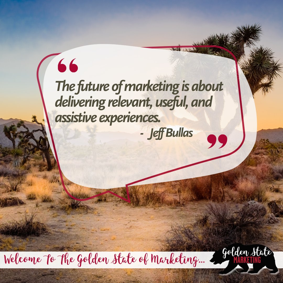 The future of marketing is all about delivering relevant, useful, and assistive experiences. Be there for your audience when they need you most. 

#GoldenStateMarketing #MarketingMonday #contentmarketing #marketing #marketingdigital #marketingtips #marketingstrategy #marketing101