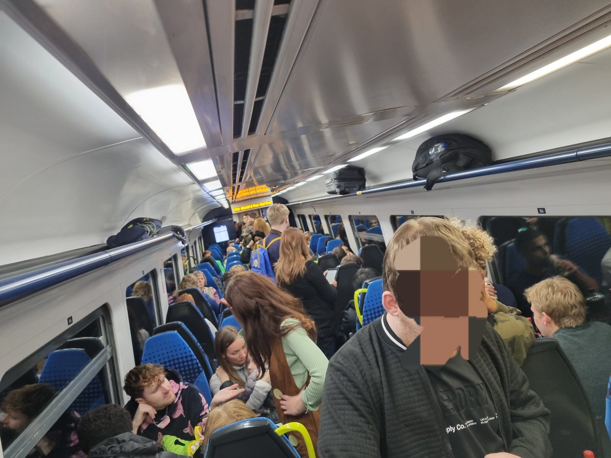 stevesmed69's tweet photo. The train from Chesterfield to Leeds on Saturday morning and the return. No seats. Crammed aisles. Tickets purchased in advance yet the standard two carriages. Message boards preaching safety yet the irony is plain to see. Do you think this is acceptable @northernassist? https://t.co/4ROQjAaMom