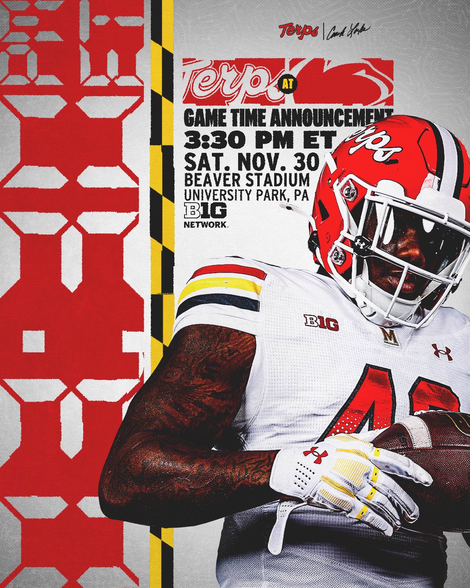 Game Time is set ⏰

Maryland at Penn State
🕒 3:30 PM ET
📺 @bigtennetwork 
🔗 go.umd.edu/1tyj