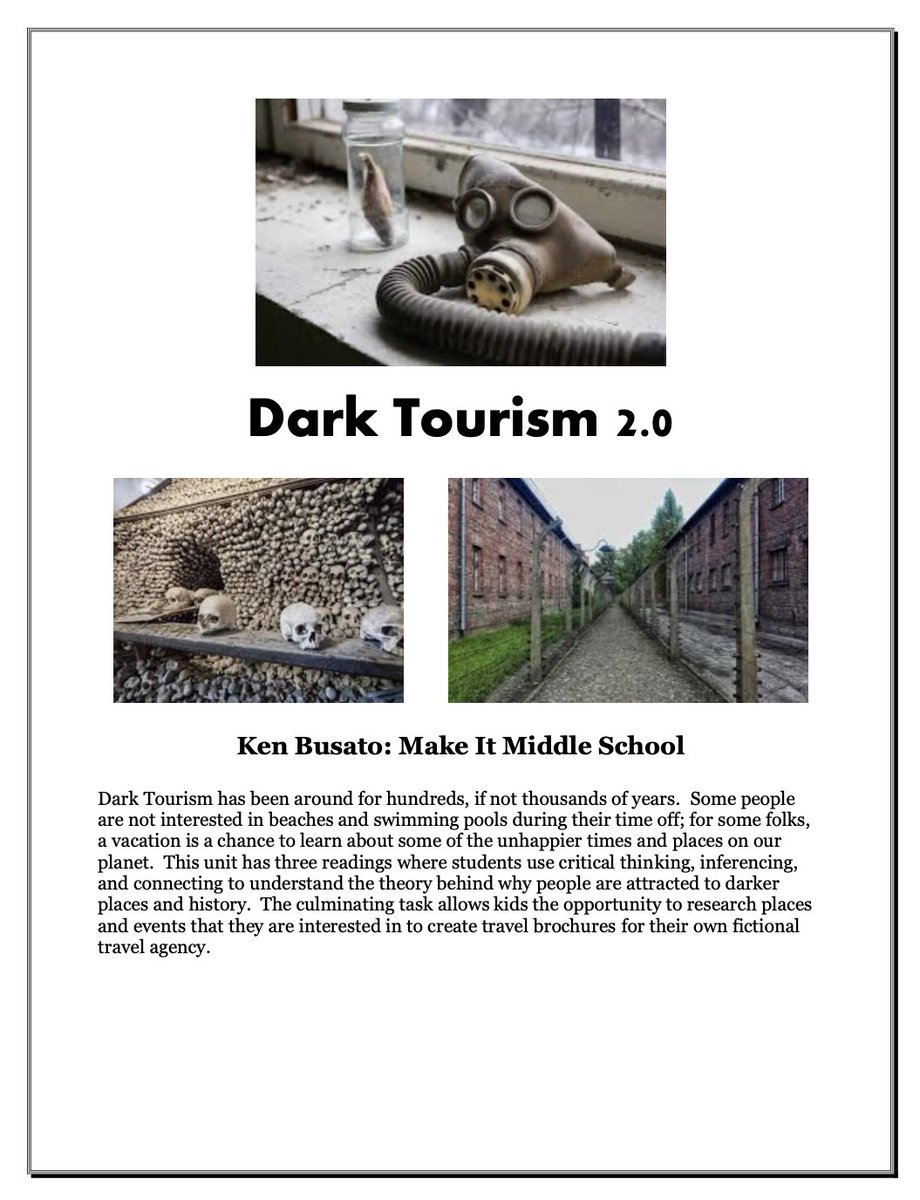 Dark Tourism: A Critical Literacy Unit teacherspayteachers.com/Product/Dark-T… 
This unit is great for kids at any time during the school year!