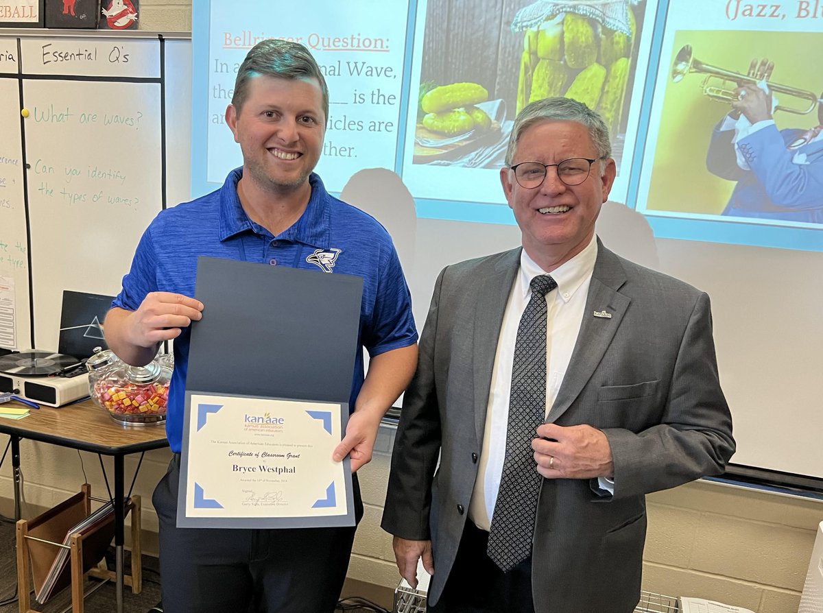 Bryce Westphal, science teacher at <a href="/AugustaUSD402/">Augusta Schools</a> Middle School, was recently honored for winning a fall, '24, <a href="/kanaaeorg/">Kansas Teachers</a> classroom grant. Bryce will be using the $500 to purchase science lab equipment for his classes. Congrats Bryce!