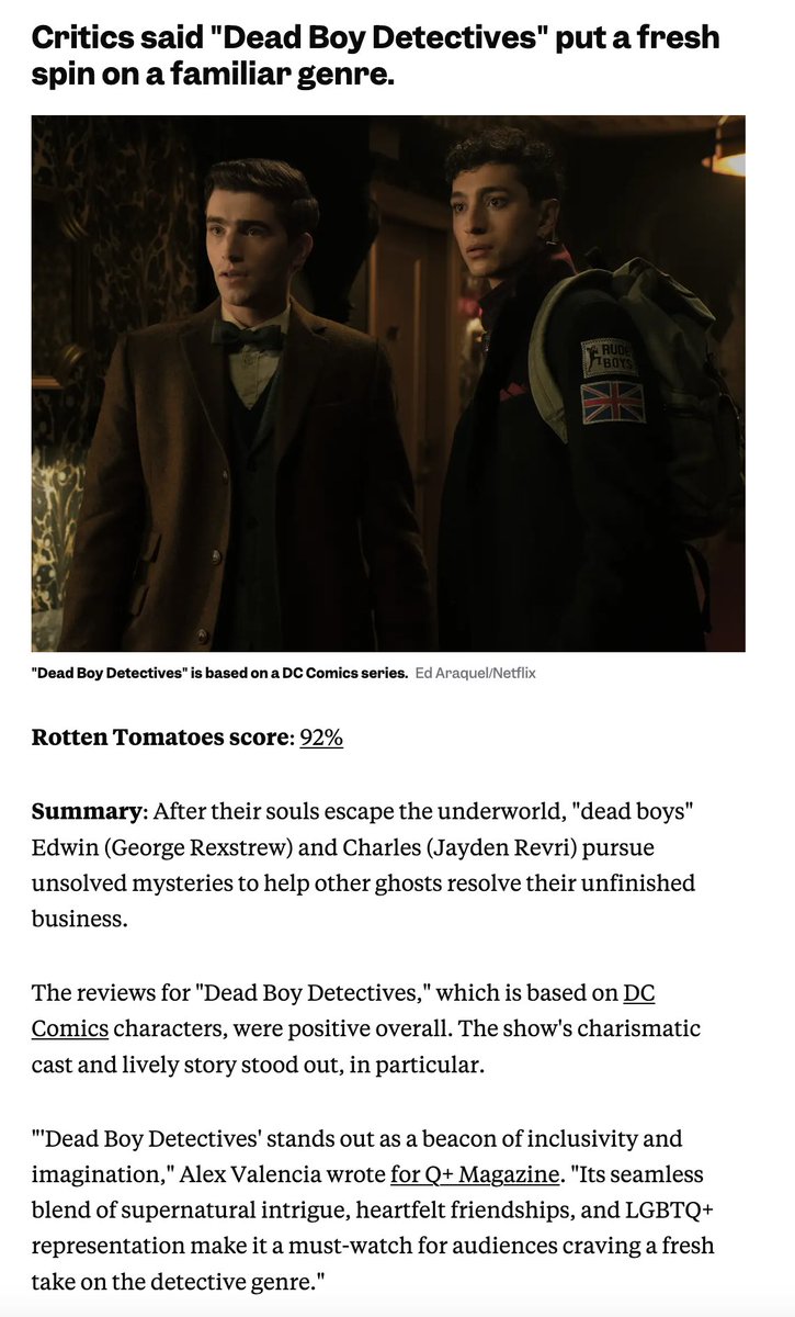 dbdagency's tweet photo. Business Insider has ranked Dead Boy Detectives as one of the best shows released by Netflix in 2024;

https://t.co/O4WWii9PyO

#SaveDeadBoyDetectives  #DeadBoyDetectives https://t.co/YxHJNxLO3l