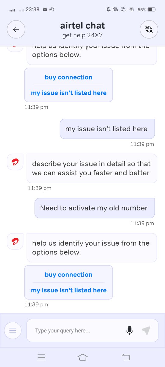 vrushalijourno's tweet photo. @Airtel_Presence @airtelindia 
unable to access your chat service and unable to reach at this so call your helpline 121 ,simple queries making it so much complicated https://t.co/ZgJhF7CnMp