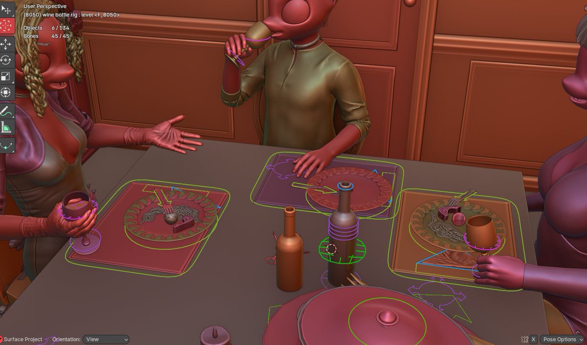 If you're curious, here is how much rigging there is just for the props and set of  the dining room from WWBA62 that I had to make, which I spoke of in an earlier post.
The bones are also crawling with custom properties that do various things.