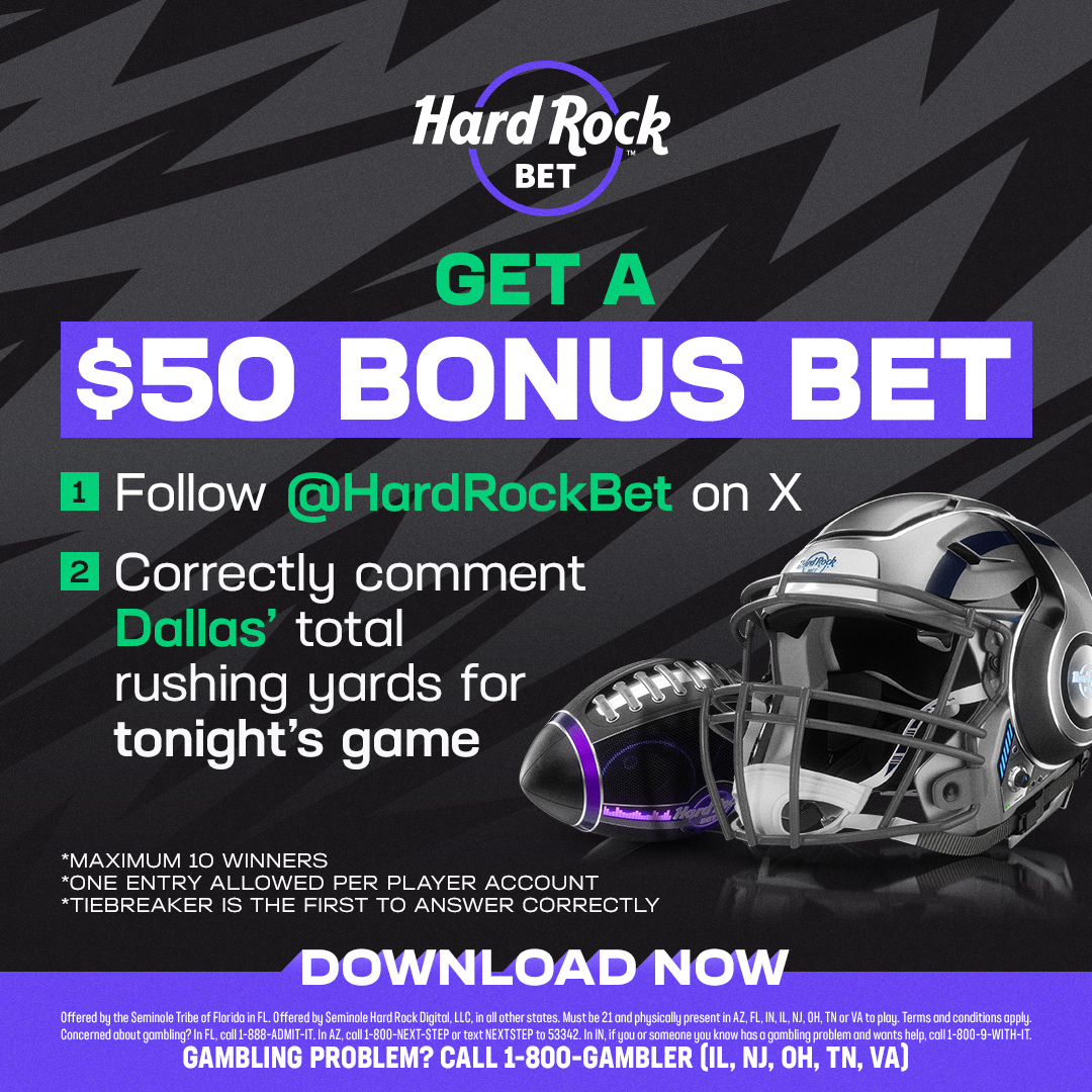 WIN A $50 BONUS BET!! 

Predict the Cowboys total rushing yards tonight ⬇️