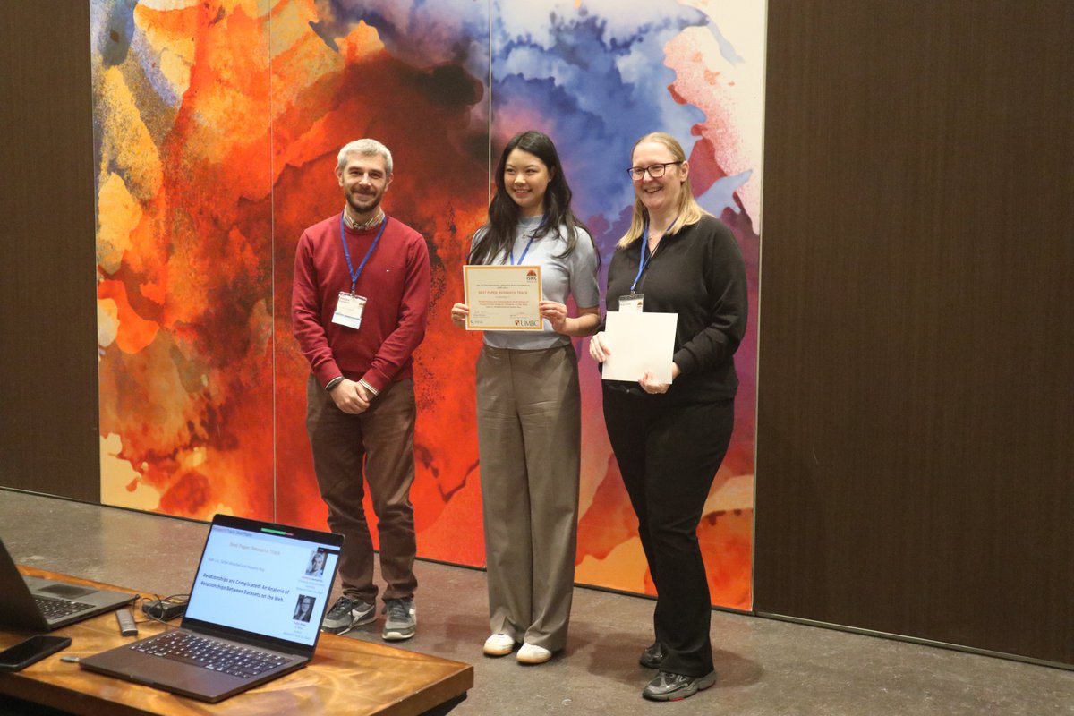 Best Paper Award, Research track was awarded to Kate Lin, Tarfah Alrashed and Natasha Noy for their work "Relationships are Complicated! An Analysis of Relationships Between Datasets on the Web". Big Congrats!