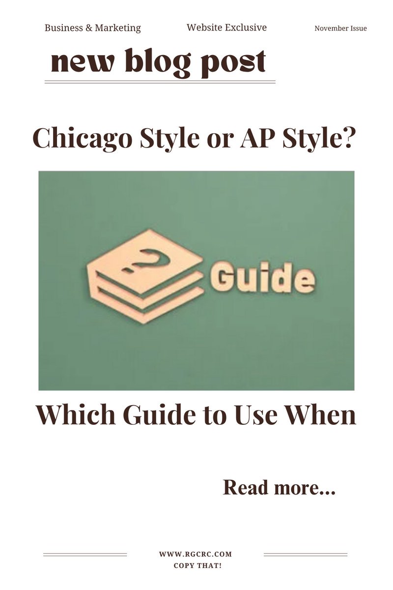 rgcreative's tweet image. Are you team Chicago or AP Style? Explore their quirks and help you decide which one to use at rgcrc.com/copy-that/#cop…. #copywriting #editing #styleguides #APstyle #writing #writingtips
