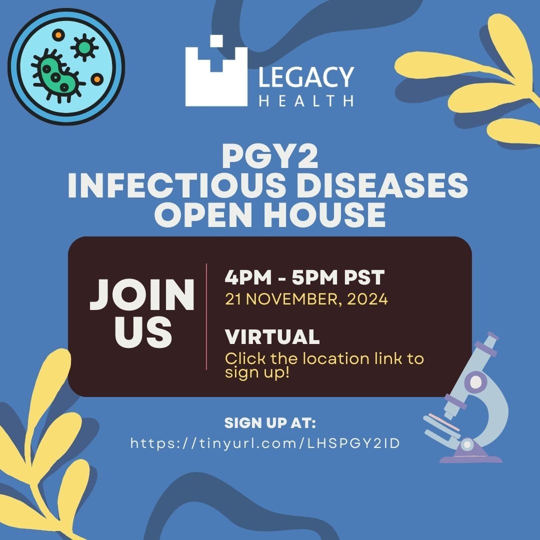 Legacy Health PGY2 Infectious Diseases ID Pharmacy Residency virtual open house! (Oregon/SW Washington location) 11/21/24
Beer, beards, v-neck t shirts and fedoras not included
tinyurl.com/LHSPGY2ID
 #IDXposts #IDtwitter