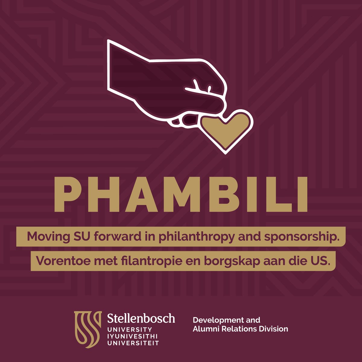 Read the latest edition of our donor newsletter. In this edition, we focus on the impact of your generosity and the power of collaboration through impactful partnerships.
www0.sun.ac.za/phambili/en
Thank you for contributing to a brighter tomorrow!