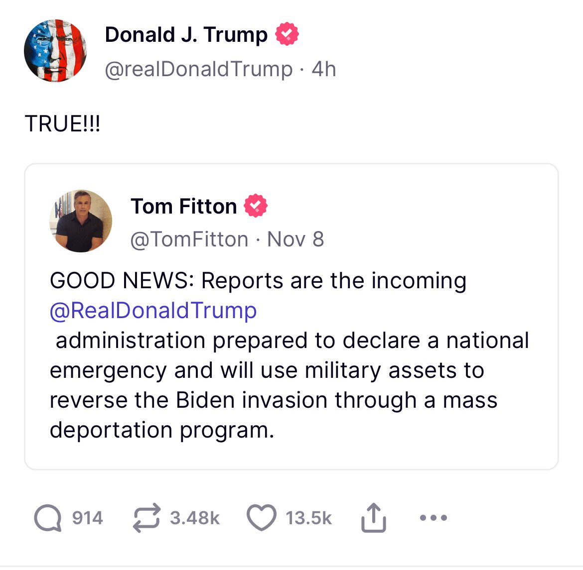 Oh. 

Donald is going to declare a national emergency so he can use the military to deport immigrants?

This is a massive overreach of executive power.