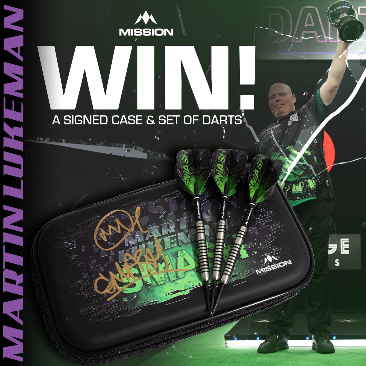 WIN: <a href="/SmashLukeman180/">Martin Lukeman</a> Signed Case &amp; Signature Mission Darts 🎯

To enter:
1⃣ Follow Mission Darts
2⃣ Like this post &amp; reply with the hashtag #SMASH 

Ends 21/11/24 at 9am (GMT). T&amp;Cs apply (see Facebook post) #TeamMission #ForTheWin #Giveaway