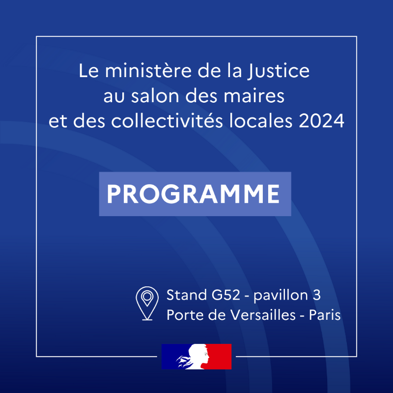 justice_gouv's tweet photo. Elus et représentants des collectivités territoriales, le ministère de la Justice vous accueille au @salondesmaires du 19 au 21 novembre 2024 à Paris Expo

Venez échanger avec nous et assister à nos interviews sur les enjeux liant justice et territoires
 
📍 Stand G52, pavillon 3