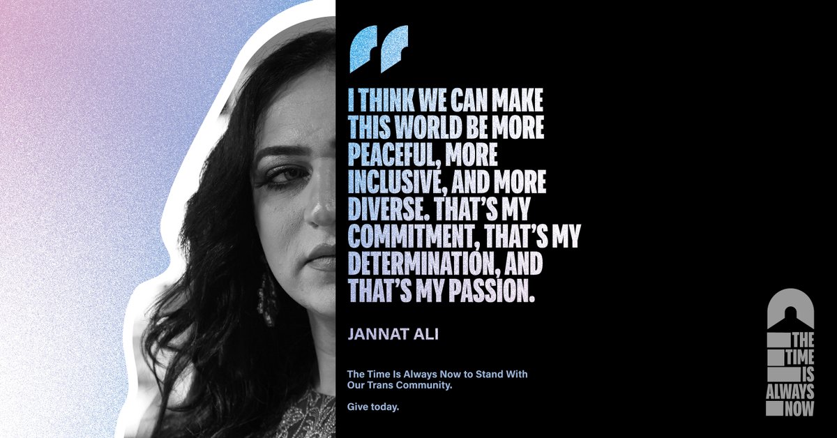 RainbowRailroad's tweet image. “I think we can make this world be more peaceful, more inclusive, and more diverse. That’s my commitment, that’s my determination, and that’s my passion.”  - Jannat Ali

Visit rainbowrailroad.org/ttian to donate this #TransAwarenessWeek.