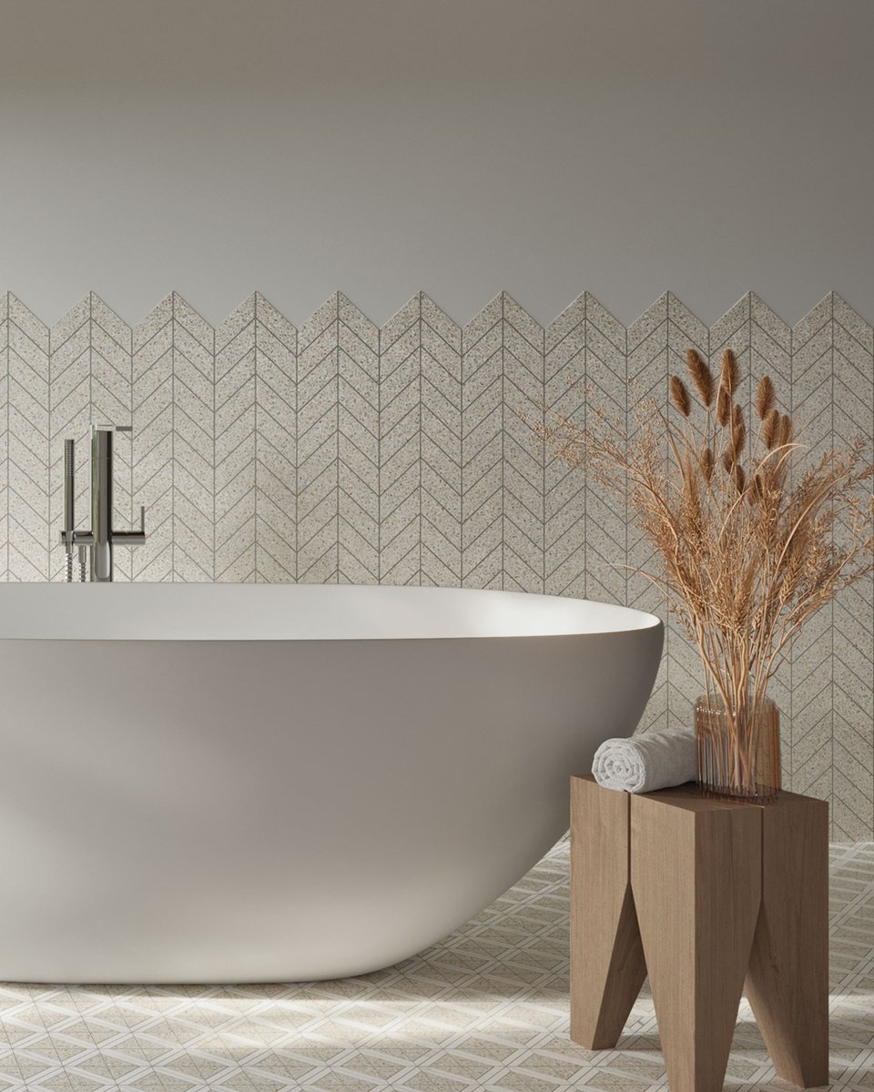 Chic and timeless! Our Chevron Mosaic in ‘Bourbon’ creates a stunning backdrop in this stylish bathroom, reaching halfway up the wall, this design offers a modern touch that feels both luxurious and inviting.

Explore Modern Mixer
l8r.it/NM2N