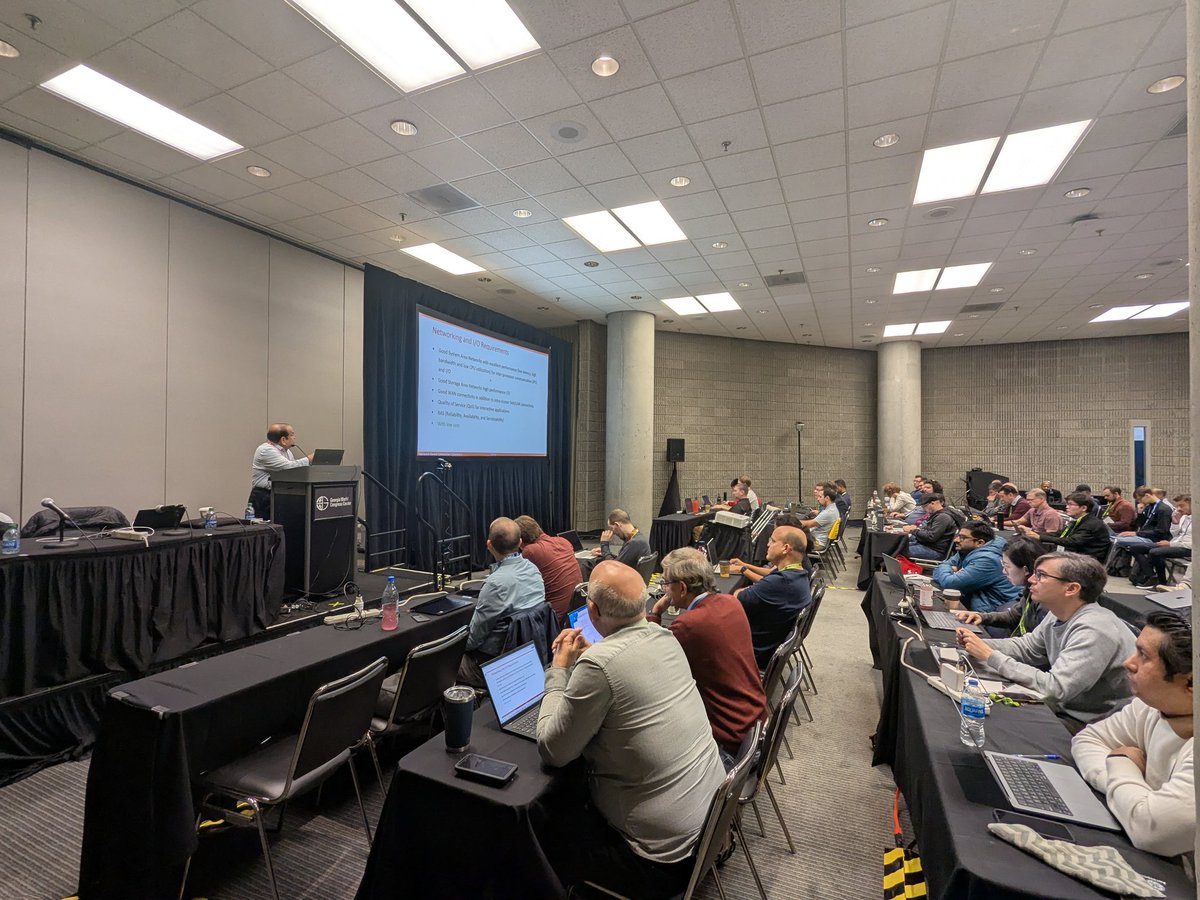 mvapich's tweet image. Full house at the tutorial of High-Performance and Smart Networking Technologies for HPC and AI from 8:30AM - 5:00PM in B211 to learn more about the latest developments in High Performance Networks @Supercomputing @NVIDIANetworkng @HPE_Cray @ultraethernet @CornelisHPC
