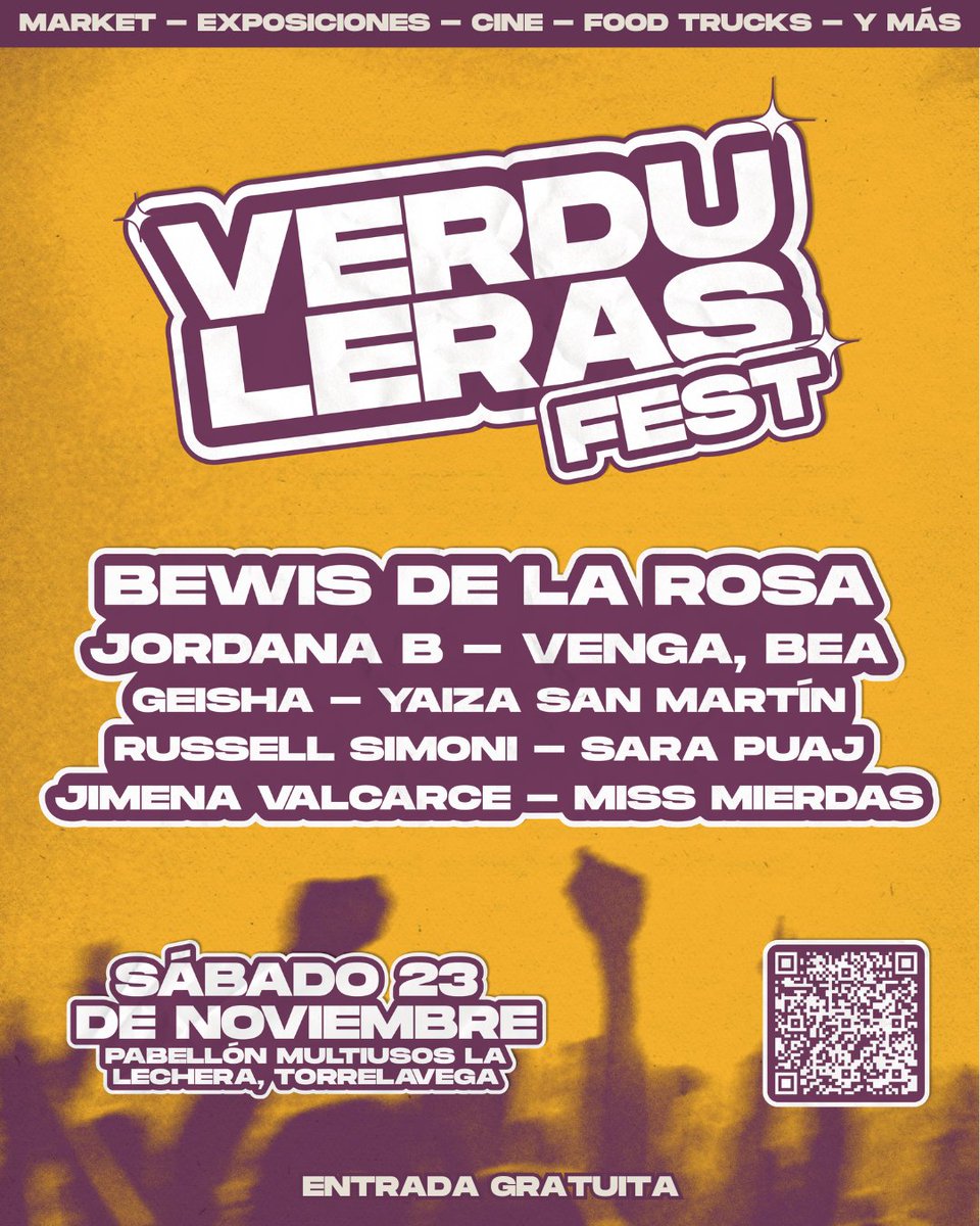 ¡Este sábado volvemos!

Desde el mediodía y con entrada gratuita el Verduleras Fest vuelve a Torrelavega y te trae expos, cine, market, zona gastro... y los conciertos de Bewis de la Rosa, <a href="/jordanabmusica/">(maría solá)</a>, <a href="/vengabea/">Bea 💐</a> ¡y muchos más!
