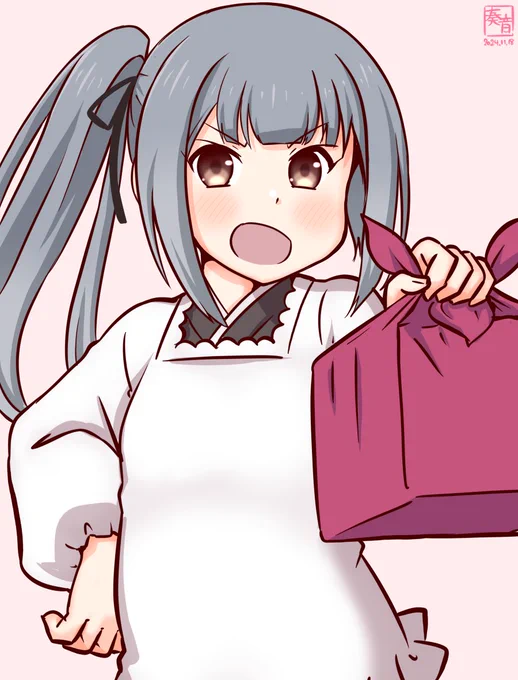 「はい、今日のお弁当! え、多すぎる…? 情けないったら! 提督は体が資本なんだから食べないと!」#艦これ版真剣お絵描き60分一本勝負_20241118#霞 