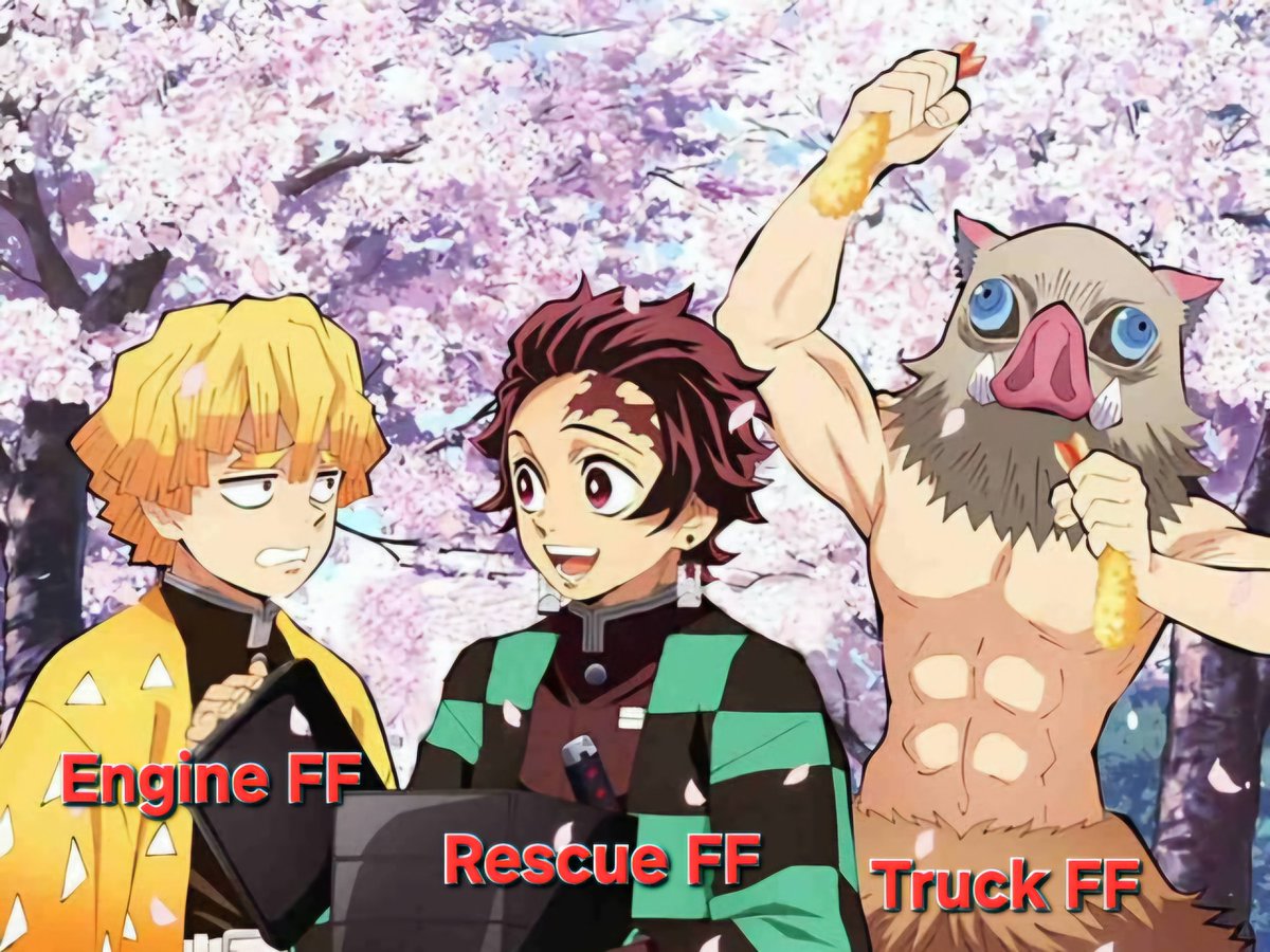 MillennialFF's tweet photo. If you're an #anime and #firefighter #nerd like me. Than you'll understand this reference. @DemonSlayerUSA #inosuka4thewin https://t.co/aS0sPyxwN3