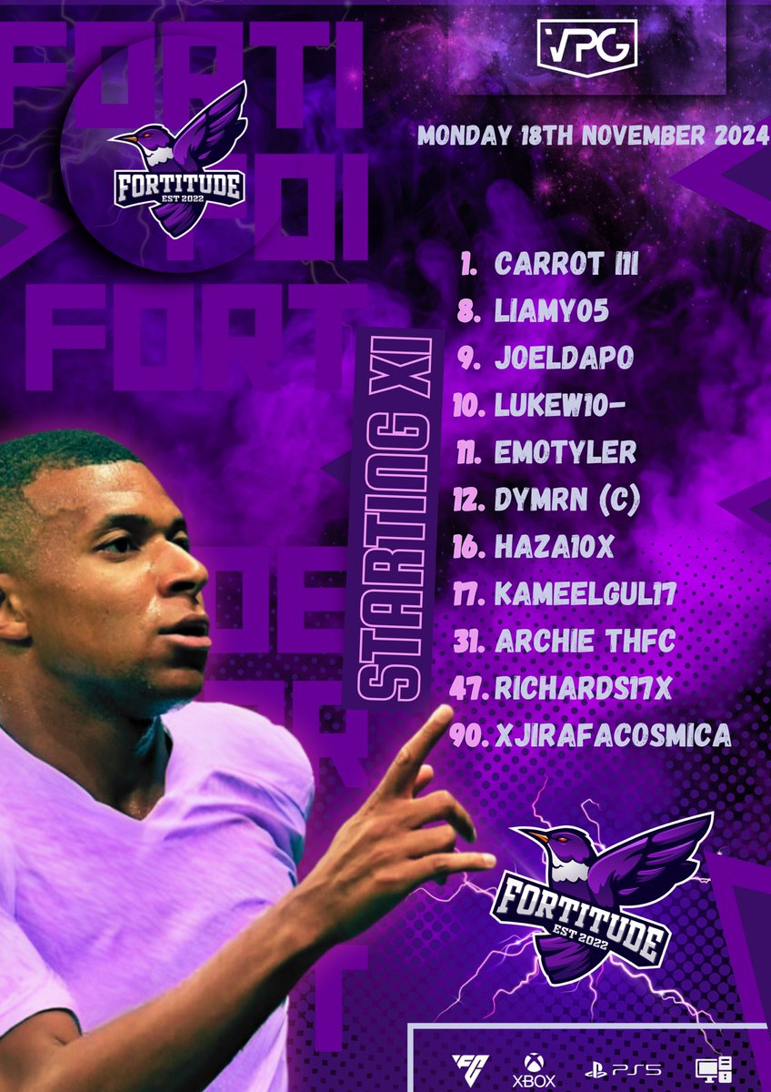 . (@fortitudevpg) on Twitter photo Another night at the office…
8pm 🆚 Sha I <a href="/VPGUK/">VPG UK Leagues</a>
8.25pm 🆚 Power FC I 🏆
8.45pm 🆚 Czech Patriots I <a href="/VPGEurope/">Virtual Pro Gaming | Europe</a>
9.15pm 🆚 Inter Esport I <a href="/VPGEurope/">Virtual Pro Gaming | Europe</a>
A familiar 11, some huge league games and the RO32 in the Pro Series! Big night ahead! ⭐️
<a href="/OfficialVPG/">Virtual Pro Gaming</a> #Forti 🟣 Another night at the office…
8pm 🆚 Sha I <a href="/VPGUK/">VPG UK Leagues</a>
8.25pm 🆚 Power FC I 🏆
8.45pm 🆚 Czech Patriots I <a href="/VPGEurope/">Virtual Pro Gaming | Europe</a>
9.15pm 🆚 Inter Esport I <a href="/VPGEurope/">Virtual Pro Gaming | Europe</a>
A familiar 11, some huge league games and the RO32 in the Pro Series! Big night ahead! ⭐️
<a href="/OfficialVPG/">Virtual Pro Gaming</a> #Forti 🟣