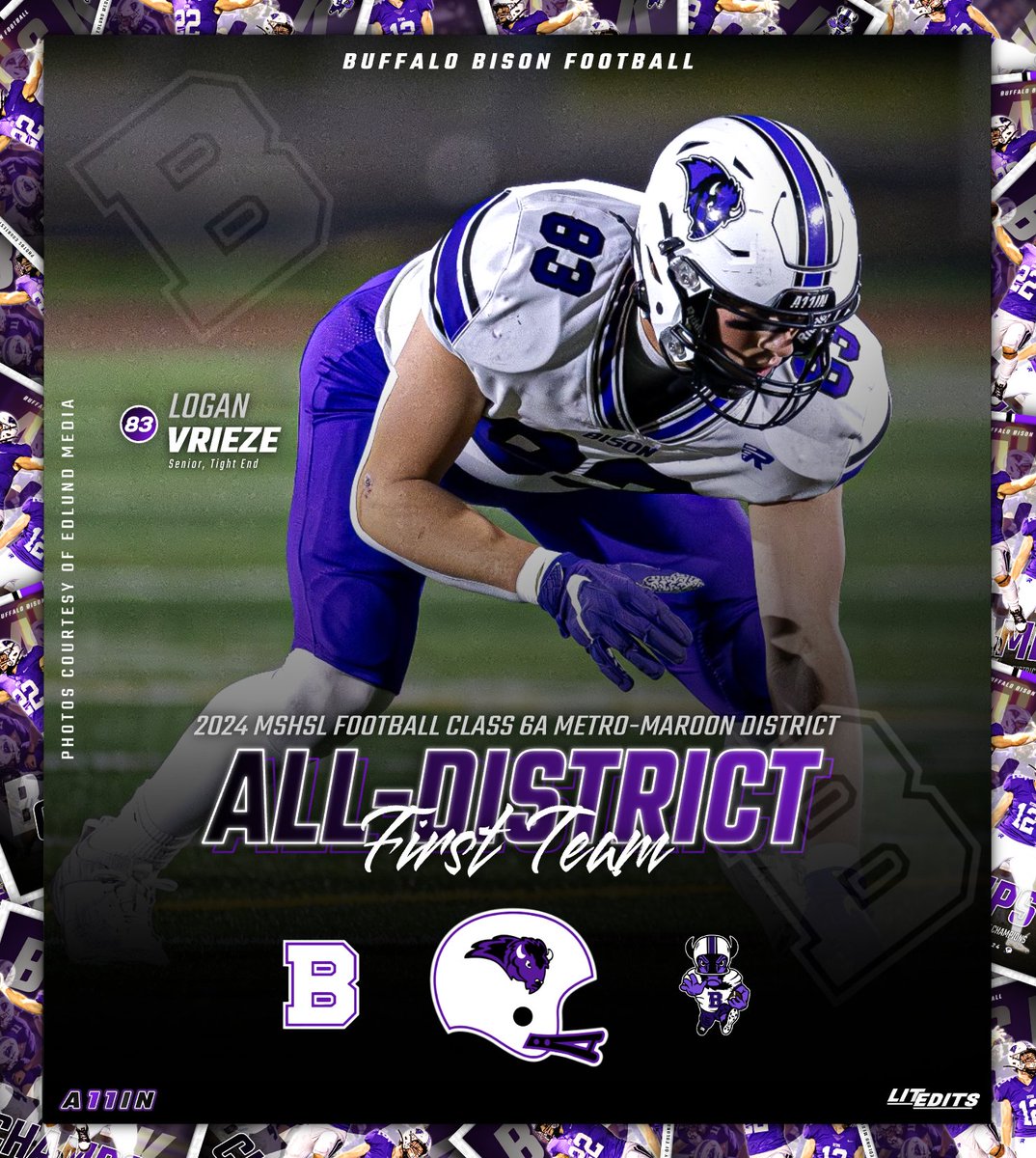 Bison Football (@gobisonfootball) on Twitter photo <a href="/BHSBison/">Buffalo Bison</a> <a href="/BisonFBBoosters/">Buffalo Bison Football Boosters</a> <a href="/edlundmedia/">Luke Edlund</a> <a href="/laplante71/">Robert LaPlante</a> 1st Team All-District
≫ Logan Vrieze (SR)
#A11IN 🦬🏈 <a href="/BHSBison/">Buffalo Bison</a> <a href="/BisonFBBoosters/">Buffalo Bison Football Boosters</a> <a href="/edlundmedia/">Luke Edlund</a> <a href="/laplante71/">Robert LaPlante</a> 1st Team All-District
≫ Logan Vrieze (SR)
#A11IN 🦬🏈